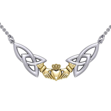 Celtic Trinity Knot Claddagh Silver and Gold Necklace TNV093 - Jewelry